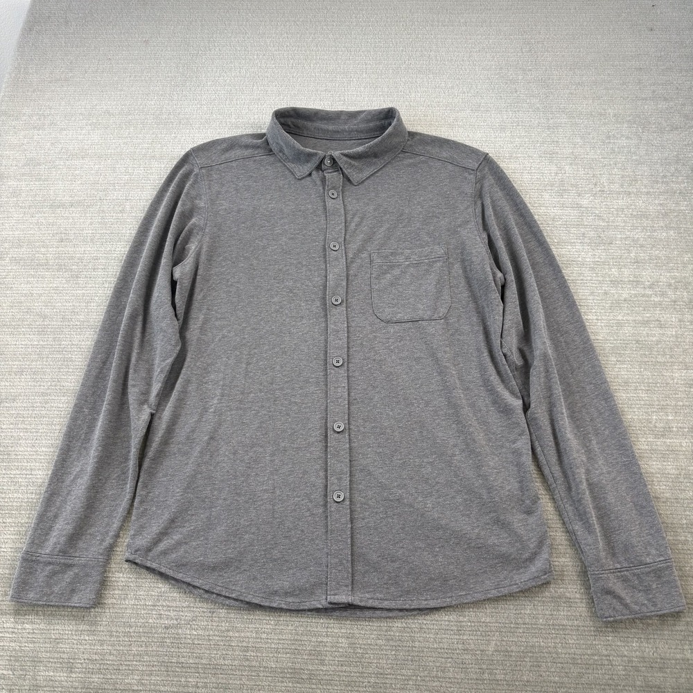Stio Button Up Shirt Mens L Gray Jersey Long Sleeve Casual Stretch Chest Pocket